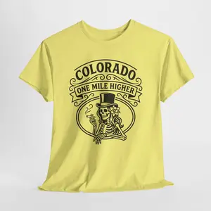 Colorado One Mile Higher Skeleton Smoking Tee | State Pride, Vintage Skull