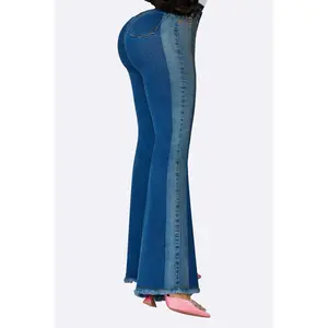 Boho Style Womenswear Flared Jeans Bottom with Button Closure