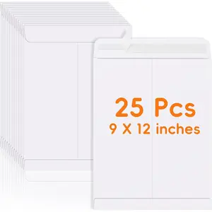 25 Pack 9 x 12 Inches Self-Seal White Manilla Catalog Mailing Envelopes for Mailing Organizing Storage Home Office Business Use