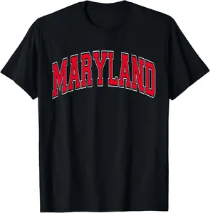 Maryland State MD Red Text T-Shirt top，cool tees，100%cotton  shirt  for  women