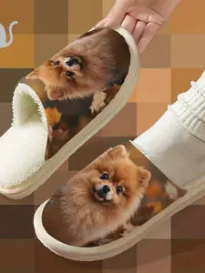 Cute Pomeranian Pattern Home Shoes for Women and Men, Halloween Christmas Indoor Slippers, Couple Matching, Fall Winter Comfortable Print Slipper