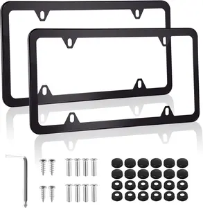 2PCS Stainless Steel License Plate Frames, 4 Holes Car Licence Plate Covers with Screws Washers and Caps, Car Exterior Accessories, License Plate Holder for US Vehicles