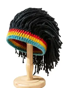 Y2K Handcrafted Striped Crochet Beanie, Unique Street Style, Perfect for Halloween and Fall & Winter, Unisex Warm Hat