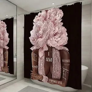 72x72 shower curtain, Shower curtain sets, bathroom four-piece set, bathroom floor mat, toilet seat cover, pink flower pattern, waterproof fabric, comes with 12 plastic hooks, no drilling required, easy to install, home decor item, suitable for bat