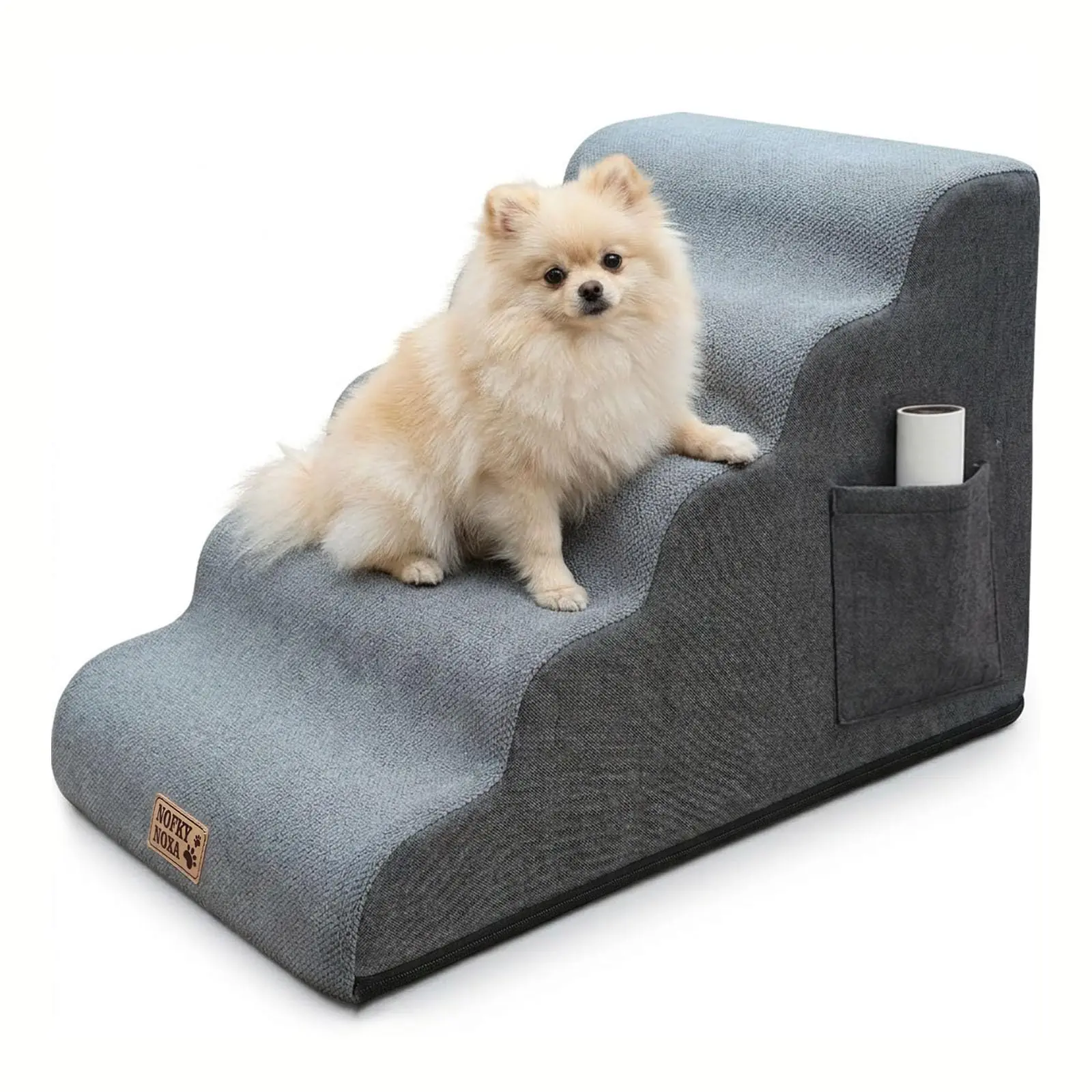 BOFNL Dog Stairs for Small Dogs 17.8" H, Dog Ramp for Bed, 4-Step, Grey | Dog Steps for Bed, Couch, Pet Stairs with Non-Slip Bottom Design, Cat Scratching,High Density Foam Portable Pet Steps, Indoor