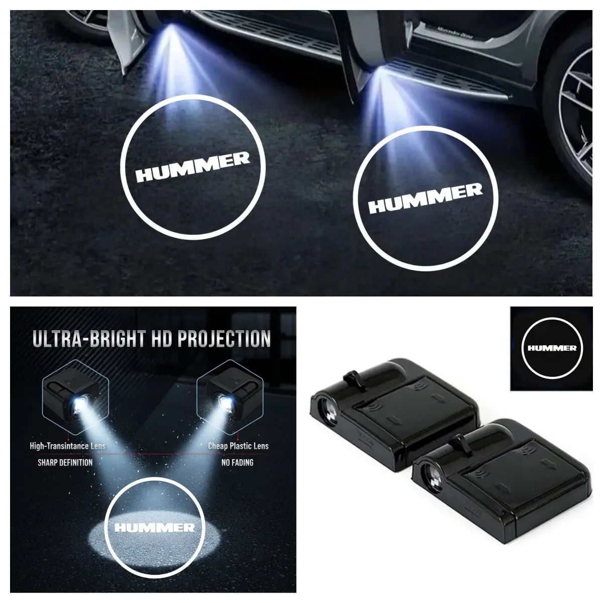 4-Pack Hummer Logo Car Door LED Welcome Projector Lights, Compatible with Hummer H2/H3/H1 Series Vehicles, Peel-and-Stick Non-Destructive Drill-Free Waterproof Courtesy Lights, Led Lights For Car