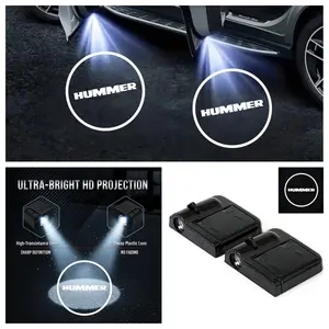 4-Pack Hummer Logo Car Door LED Welcome Projector Lights, Compatible with Hummer H2/H3/H1 Series Vehicles, Peel-and-Stick Non-Destructive Drill-Free Waterproof Courtesy Lights, Led Lights For Car