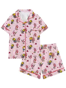 Strawberry Girl Rainbow brite Cartoon Pajama Set, Cute Loose-Fitting Short Sleeve Sleepwear, Comfortable for All Seasons, Perfect Gift
