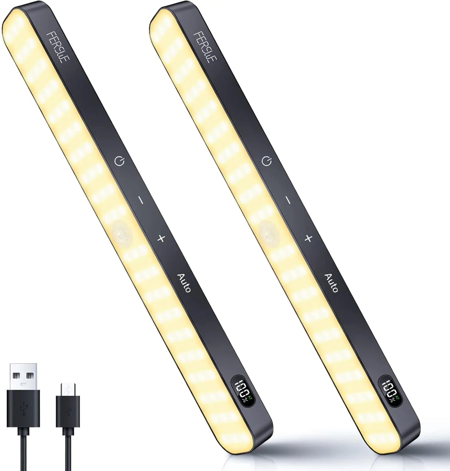 Motion Sensor Light Indoor Rechargeable, Battery Level Display, 60 LED Motion Sensor Closet Lights, Dimmable Touch Control, Under Cabinet Lights for Kitchen, Closet, Cupboard(2 Pack)