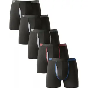 Men's Boxer Briefs,Fly with Built-in Total Support Pouch Moisture-Wicking Odor Control Cool Underwear for Men 5-Pack