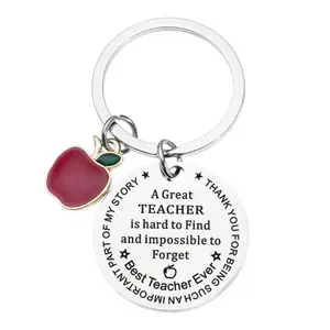 Apple & Bee Wisdom Keychain Double Sided Mirror Polish Surgical Steel,Lifetime Mentor Appreciation Gift for Classroom & Graduation Vibes