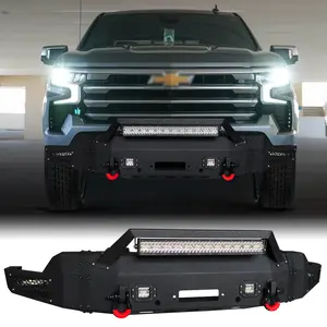 TIOYAR Steel Front Bumper Black Texture for 2022-2025 Chevy Silverado 1500 with Winch Plate LED Lights 2 x D-Rings Off-Road Performance