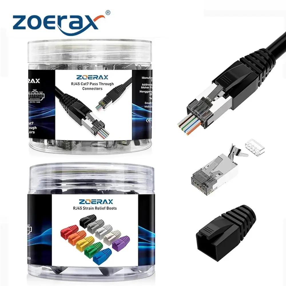 ZoeRax 50PCS Cat7 Shielded RJ45 Straight-Through Connectors and 50PCS Protective Sleeves, Industrial Accessories, Great Gift