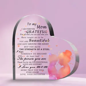 Clear Acrylic Heart Shaped Desktop Ornament for Mother's Day Gifts, 1 Count Ornament Gift, Memorial Gift, Birthday Gift Ideas, Summer Essentials, Meaningful Gift For Mom, Acrylic Plaque Decor