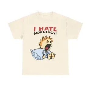 I Hate Mornings Tshirt, Retro Cartoon Tshirt Casual Comfort