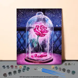 Rose in Glass Dome Pattern DIY Painting By Numbers Kit Without Frame, 1 Set DIY Paint By Numbers Kit, Wall Art Decoration for Home Living Room Bedroom