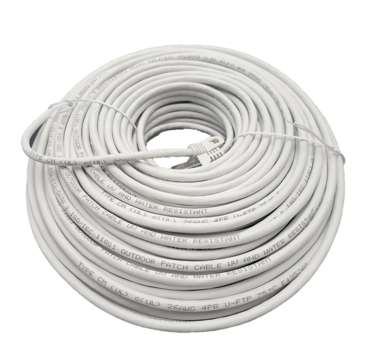 212 MAIN Shielded Round CAT 6A Ethernet Data Cable - 150ft Long Pure Copper, POE Supported, UV Waterproof, Industrial Outdoor Rated, White Micro Connector
