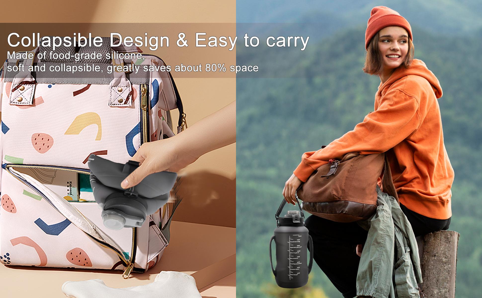 64oz Collapsible Water Bottle with Time Marker, BPA Free Silicone Foldable Water Jug with Handle & Straw, Leakproof Large Capacity Portable Water Bottle for Gym, Hiking, Travel, Sports 64oz Collapsible Water Bottle with Time Marker, BPA Free Silicone Foldable Water Jug with Handle & Straw, Leakproof Large Capacity Portable Water Bottle for Gym, Hiking, Travel, Sports