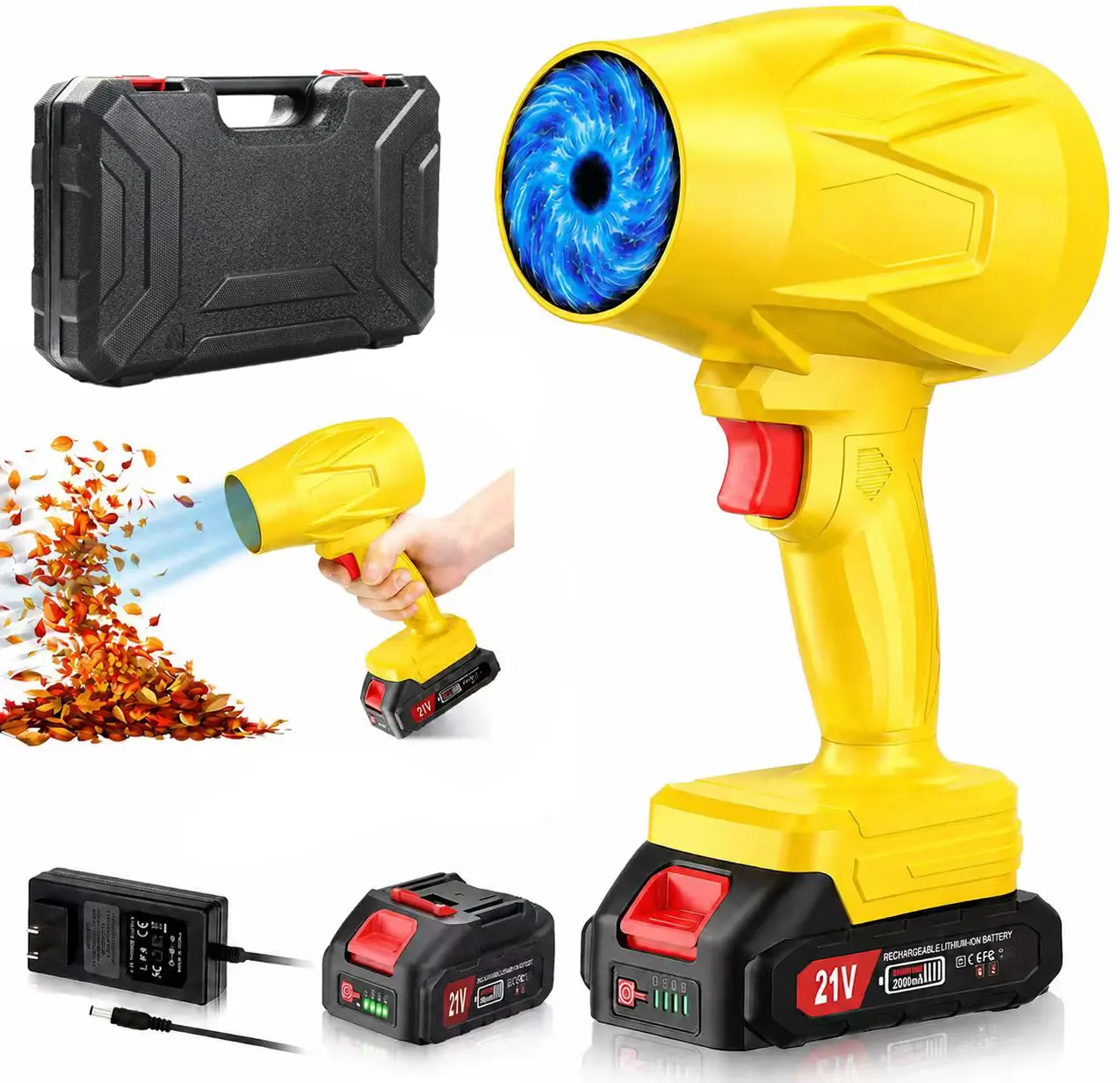 Electric cordless hair dryer, 450,000 RPM, lightweight handheld dust blower, comes with 1 battery and charger, adjustable speed, high-speed motor, suitable for lawn care, garage/terrace/car cleaning.