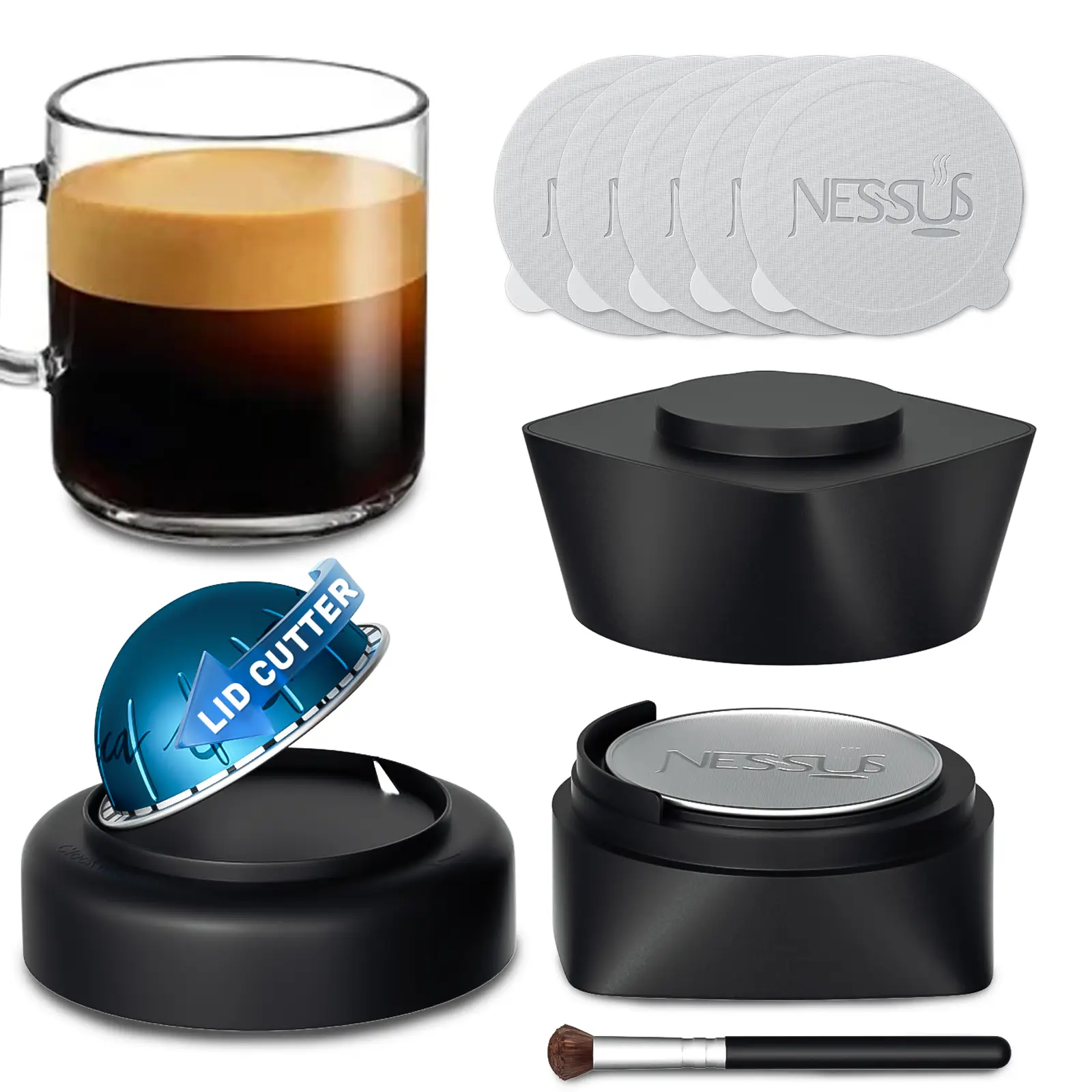 Refill Kit for Reusable Nespresso Vertuo Pods, Lid Quick Opener for Original Seal, 50PCS Aluminum Foil Lids, Tamp & Press Refillable Vertuo Capsules H