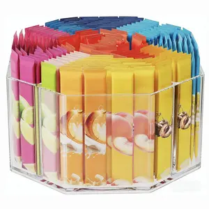 Octagonal 5-Compartment Transparent Rotating Storage Box, Multi-Purpose Desktop Organizer for Cosmetics, Coffee, Tea Bags, Spices