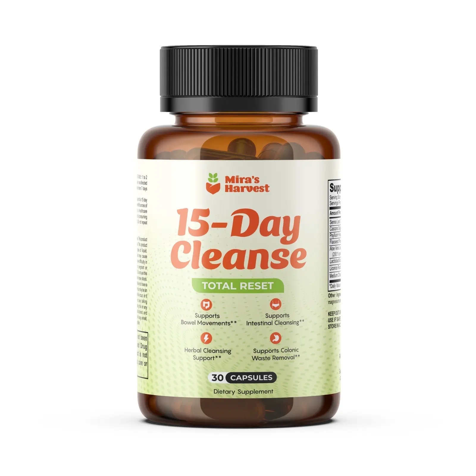 Mira's Harvest Premium Grade 15-Day Gut Cleanse, Colon support| Premium Herbal Formula with Aloe Vera, Senna, Cascara Sagrada Supplement