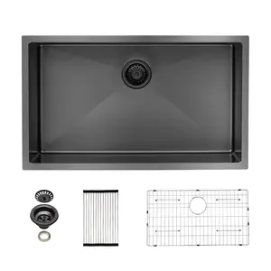 Sarlai 32 x 19 Inch Gunmetal Black Undermount Kitchen Sink Single Bowl Undermount Kitchen Sink 16 Gauge Stainless Steel Kitchen Sink