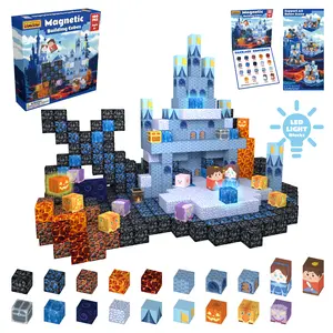 SPKSW Magnetic LED Light Castle Building Set for Kids 100/200-Piece Magnetic blocks  High-Quality kids Birthday Gift for Boys Girls LED Light Function Creative Toy for Kids 3 4 5 6 7 8 9 Years Old Interactive Parent-Child Fun，construction kit,relief toy