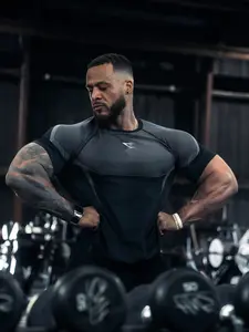 Men's Round Neck Short Sleeve T-Shirt, Elastic Quick-Dry Soft Comfortable Breathable Tight Fit, Gym Sports Photography Training Running Top