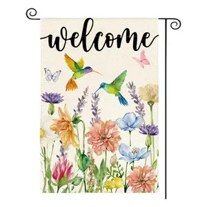 Spring Summer Welcome 12×18 Inch Garden Flag, Double‑Sided Hummingbird Butterfly Sunflower Bee Dog Paw Black Cat Floral Yard Flag, Farmhouse Pet‑Lover Seasonal Outdoor Porch Lawn Decorative Banner, Flag Pole Not Included