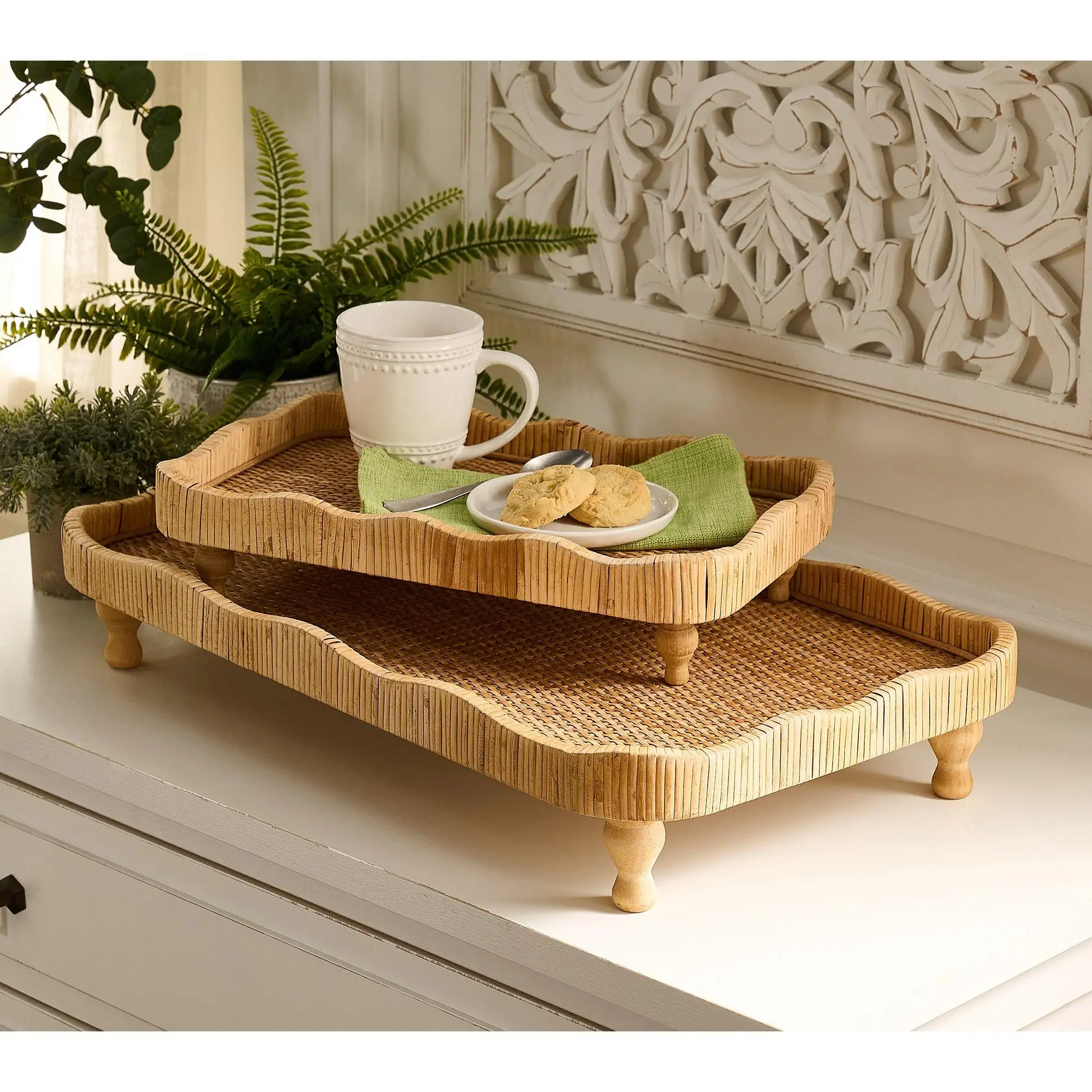 Mrs. H by Dee Hilfiger Set of 2 Large & Small Rattan Trays