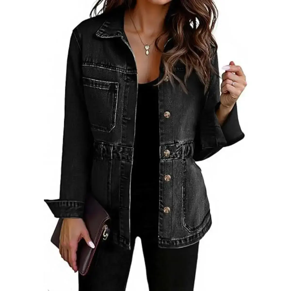 Women's denim jacket, worn-out denim jacket, button style oversized with pocket detachable button, 2025RAIMENTRY Women's denim jacket, worn-out denim jacket, button style oversized with pocket detachable button, 2025RAIMENTRY