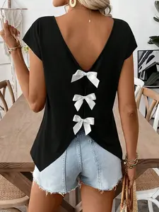 Women's V-Neck Sleeveless Bow Knot Blouse, Elegant Plain Commuter Top, Inner Wear Bottom, Valentine's Day Gift, All Seasons Fashion