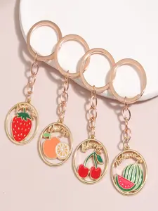 Cute Fruit Keychain Set, Strawberry Cherry Watermelon Oil Drop Keychain, Summer Gift for Friends and Family, Memorial Souvenir
