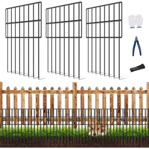 17in(H) x10ft(L) Garden  Barrier Fence, No Dig Decorative Fences, 1.5in Spike Spacing Rustproof Metal Garden Fence Border for Dogs Rabbits, Bottom Blocker for Outdoor Yard Patio