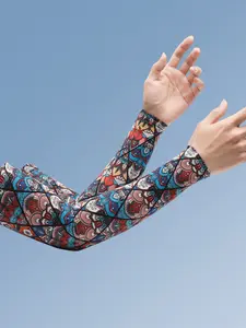 1 Pair Summer Cooling Arm Sleeves Ice Silk UV Protection Breathable Sweat Proof Fashion Arm Covers for Cycling Fishing Driving