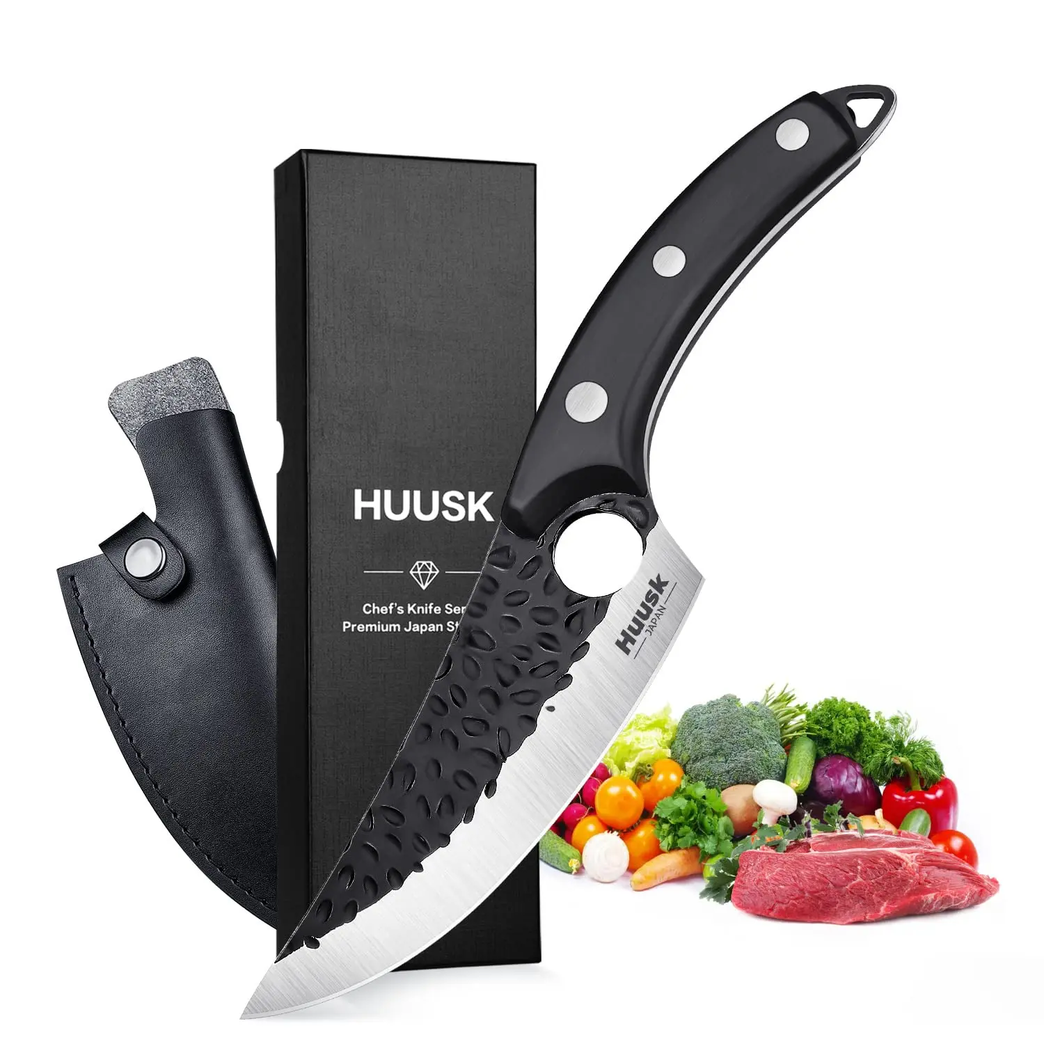 【TikTokShopBlackFriday】Huusk Viking Knife, Hand Forged Full Tang Boning Knife for Meat Cutting, Caveman Ultimo with Sheath, Steel Blade & Wood Handle, Ideal for Kitchen Use, Knives, Cooking
