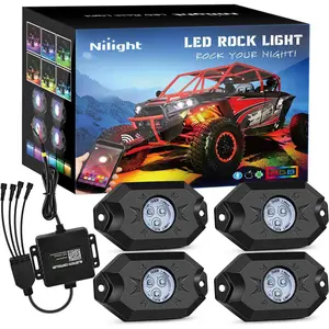 Nilight 4PCS RGB LED Rock Lights Kit – Multicolor Neon Underglow with Bluetooth App Control | Flashing & Music Sync Modes | IP68 Waterproof Wheel Well Lights for Truck ATV UTV RZR SUV dealsforyoudays car decor