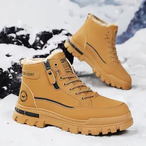 Brand oein Men's Winter Warm Ankle-High Boots - Heavy-Duty PU/Fabric Upper & Cushioned EVA Insole, Zipper/Tie Closure, All-Terrain Traction Tread - Beige/Tan Brown Trekking, Hiking, Casual Shoes for Autumn & Winter (Multi-Season Use) - Ideal for Snow & Ic