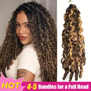 【New Color】ISEE HAIR Crochet Human Hair Burmese Curly Highlight & Natural Black & #4 Chocolate Brown Human Hair Extensions Miracle Knots Pre-Separated 50g/Pack–Knotless Boho Braids, 4-5 Packs for Full Head Vacation Hair#Summervibes#ISEECrochetNewArrivals