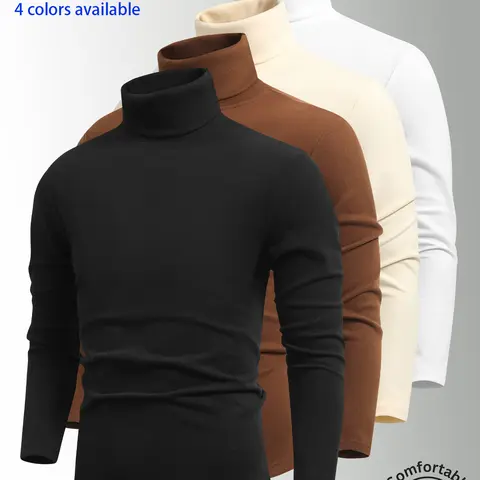 2-Pack men’s high-neck long-sleeve tops: High-neck design provides wind protection and temperature retention. Suitable for commutin.Men’s terry high-neck base layer shirt,stretchy fabric that isn’t tight, solid-color long-sleeve layering top basic style.