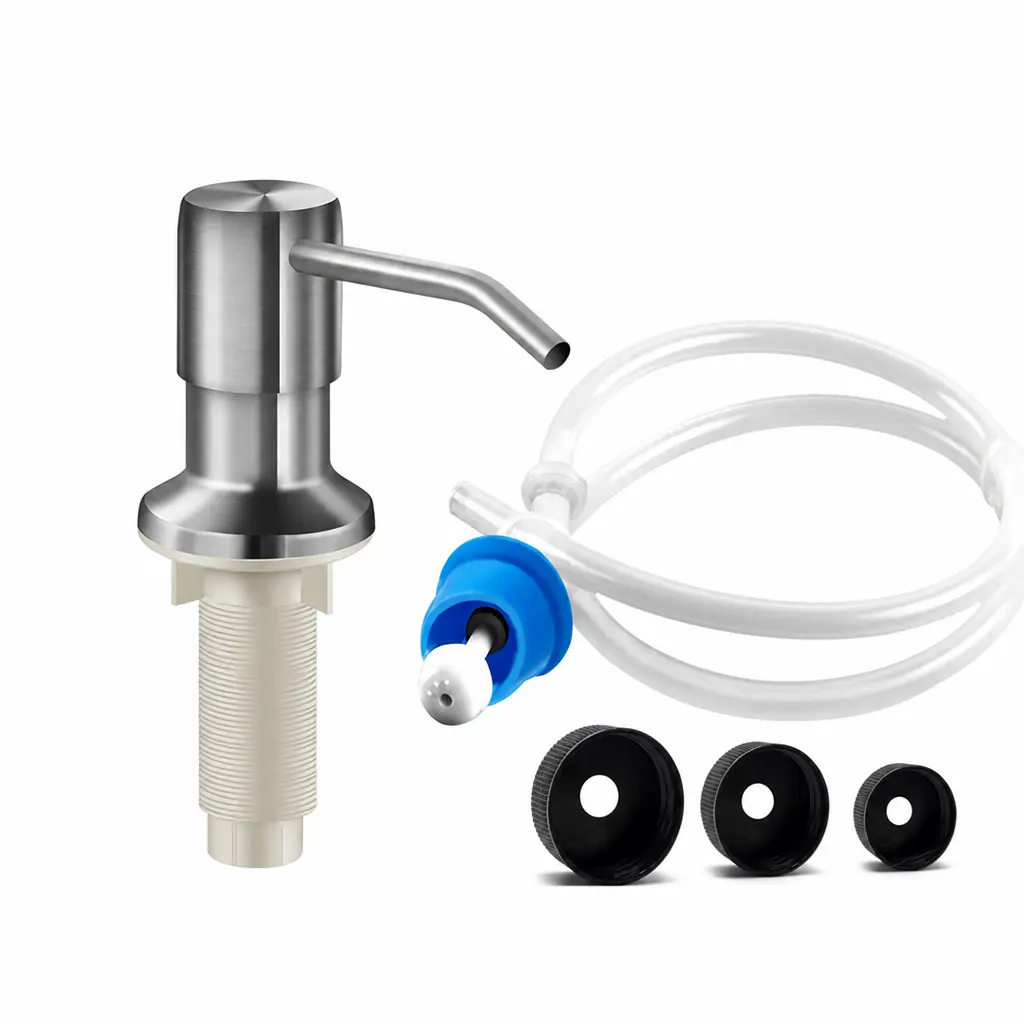 Stainless Steel Kitchen Sink Soap Dispenser Equipped With Long Extension Tube For Under Sink Placement, Large Capacity Press Detergent Bottle, Practical Household Kitchen Gadget For Daily Dishwashing And Fruit Vegetable Cleaning