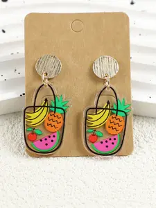 Summer Vacation Style Cute Hawaiian Fruit Banana Watermelon Cherry Acrylic Earrings, Elegant Round Alloy Studs for Women