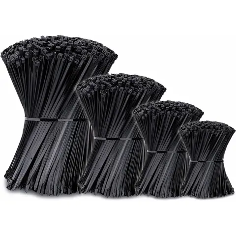Black Cable Ties, 400-Pack Zip Ties Assorted Sizes (4”+6”+8”+12”), UV Resistant Wire Ties for Home Improvement, Garden Organizing, Fences