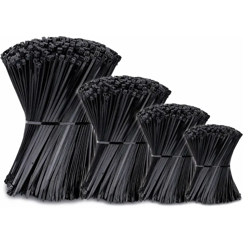 Black Cable Ties, 400-Pack Zip Ties Assorted Sizes (4”+6”+8”+12”), UV Resistant Wire Ties for Home Improvement, Garden Organizing, Fences