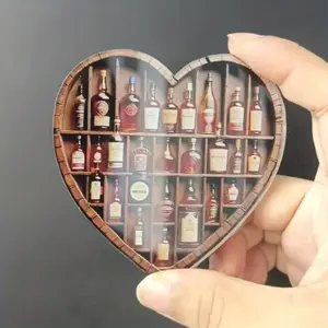 Heart-Shaped Acrylic Rubber Soft Magnet, Rustic Wine Barrel Display Rack, Whiskey Bottle Grid, Home Bar Decor, Christmas & Housewarming Gift