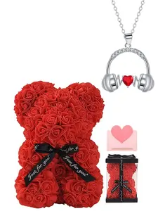 "Joyful Heart & Melodic Ear" Unique New Headset-shaped Ruby Necklace with Exquisite Rose Bear Gift Box, an ideal mysterious gift for festivals, dates, birthdays for wives or daughters, Valentine's Day and Mother's Day.