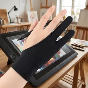 Art Drawing Gloves for Tablet Screen, Sweatproof Anti-Fingerprint Touchscreen Compatible Hand Protector, Reusable Washable Graphic Design Glove for Digital Pen Tablet & Light Pad