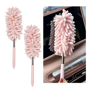 2PCS Bendable Microfiber Car Duster with Extendable Pole, Scratch-Free Interior & Exterior Cleaning Brush, Multi-Purpose Cleaner for Car Detail, Window, Home & Office, Pink
