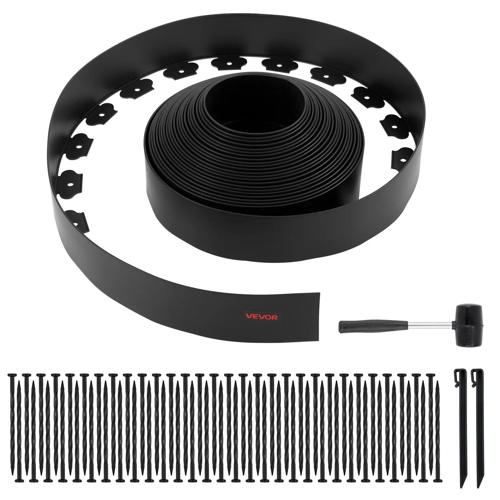 【DealsForYouDays】VEVOR Landscape Edging, 66 ft x 4 in Plastic Garden Border Edging with 60 Spikes & 2 Ground Stakes, No Dig, Flexible Lawn Edgings Roll, UV-Resistant Mini Fence Borders for Flower Beds Yard Paver
